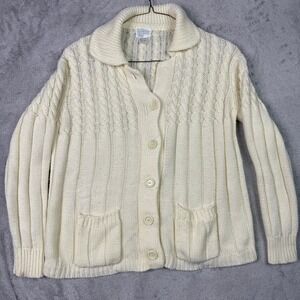 Sears Cream Cable Knit Button Front Cardigan Sweater Style 8608 Size L